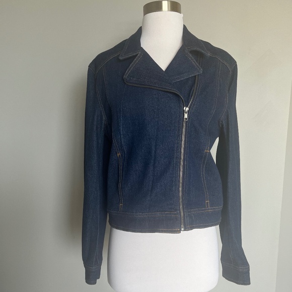 NWT BB Dakota Moto Style Jean Denim Zip Casual Biker Dark Blue Jacket Medium - Picture 1 of 10